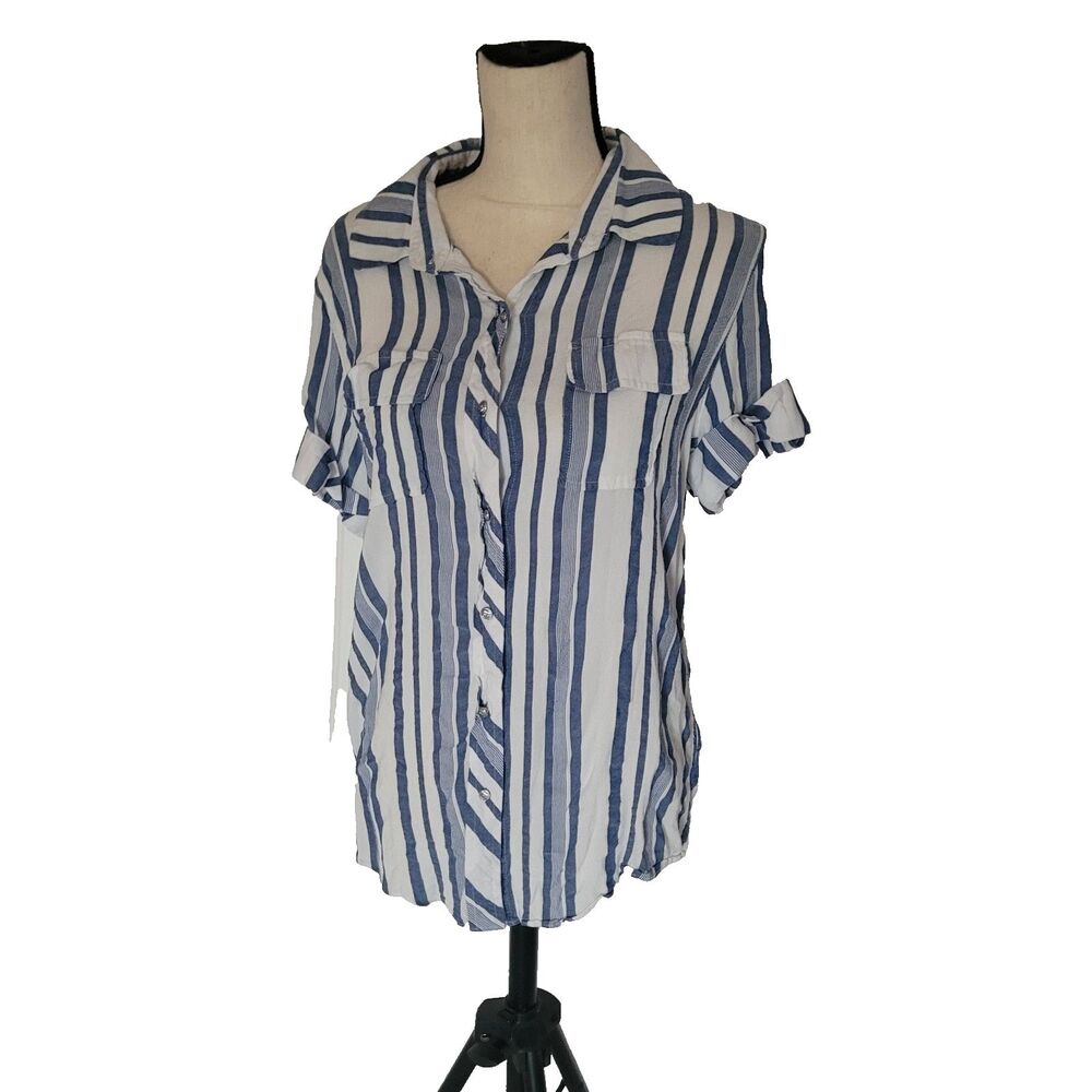 Karl Lagerfeld Paris XS,S blouse button front striped shirt top collar sheer